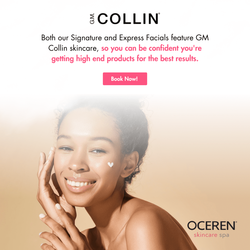 Happy model with GM Collin product on cheeks.